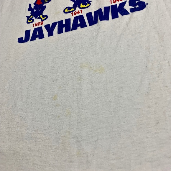 Vintage University od Kansas Shirt Size L/XL 90s White Jayhawks Fruit of the Loo - Picture 3 of 5